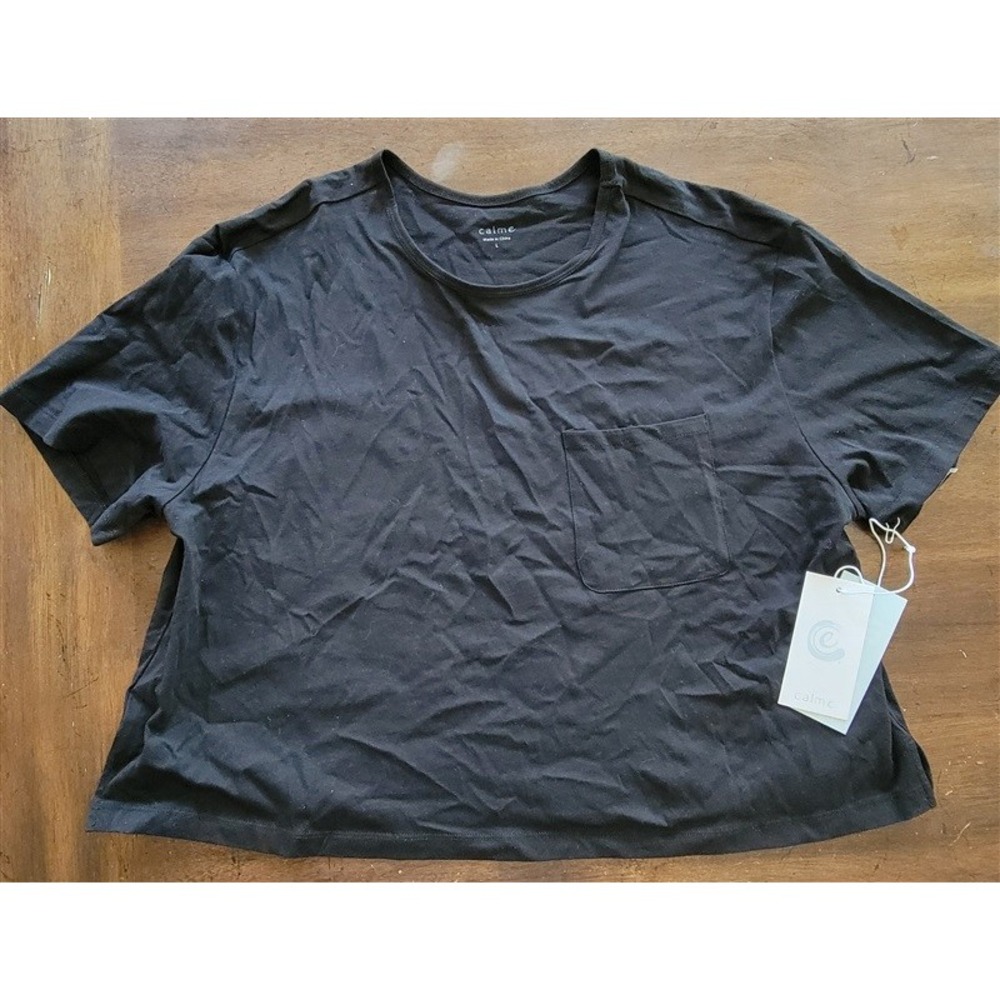 NWT Calme L Boxy Pocket T Shirt Black 123721